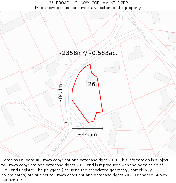 26, BROAD HIGH WAY, COBHAM, KT11 2RP: Plot and title map