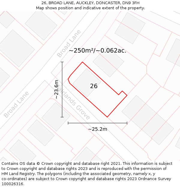 26, BROAD LANE, AUCKLEY, DONCASTER, DN9 3FH: Plot and title map