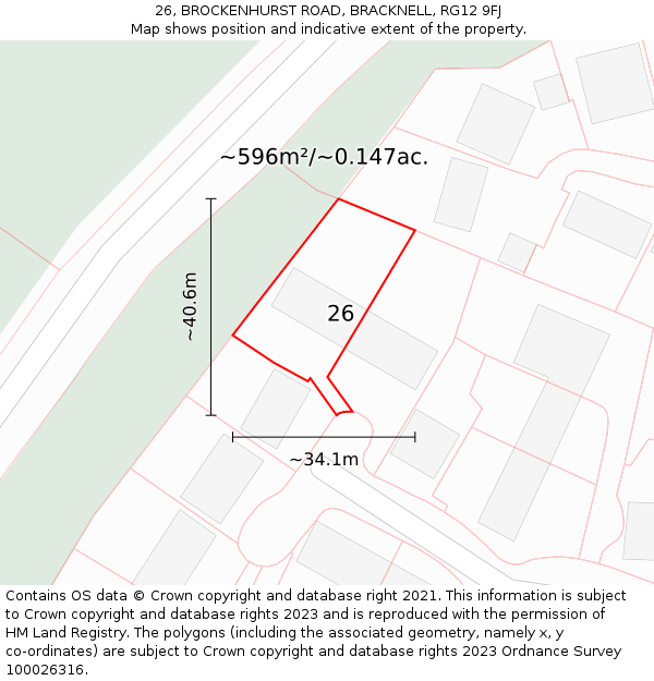 26, BROCKENHURST ROAD, BRACKNELL, RG12 9FJ: Plot and title map