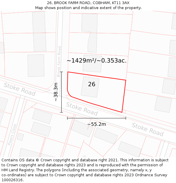 26, BROOK FARM ROAD, COBHAM, KT11 3AX: Plot and title map