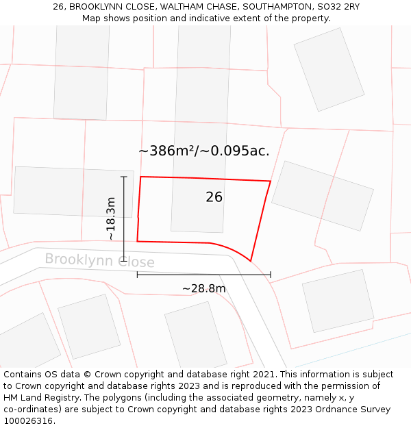 26, BROOKLYNN CLOSE, WALTHAM CHASE, SOUTHAMPTON, SO32 2RY: Plot and title map