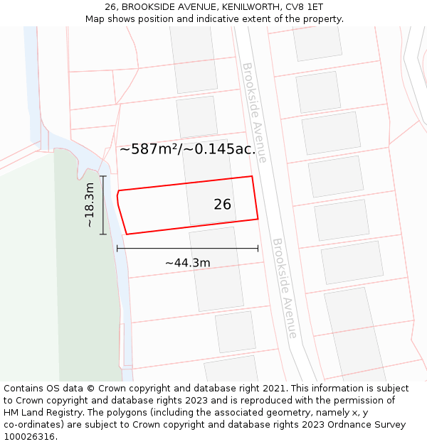 26, BROOKSIDE AVENUE, KENILWORTH, CV8 1ET: Plot and title map