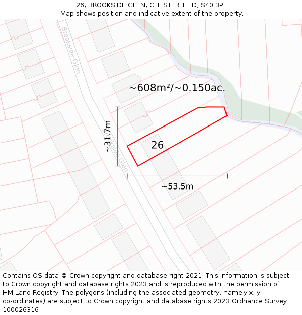 26, BROOKSIDE GLEN, CHESTERFIELD, S40 3PF: Plot and title map