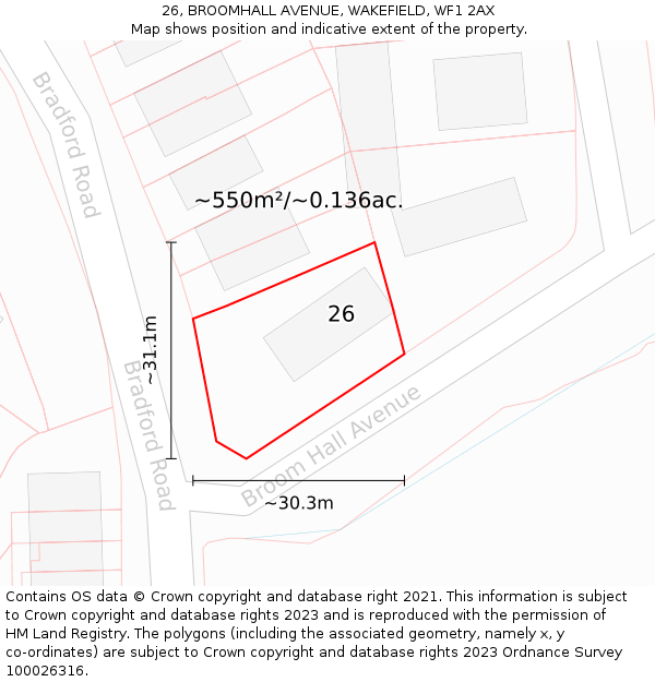 26, BROOMHALL AVENUE, WAKEFIELD, WF1 2AX: Plot and title map