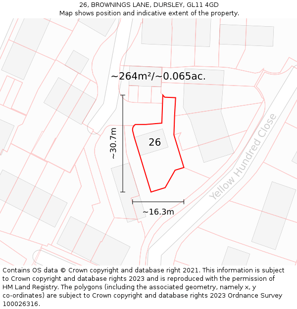 26, BROWNINGS LANE, DURSLEY, GL11 4GD: Plot and title map