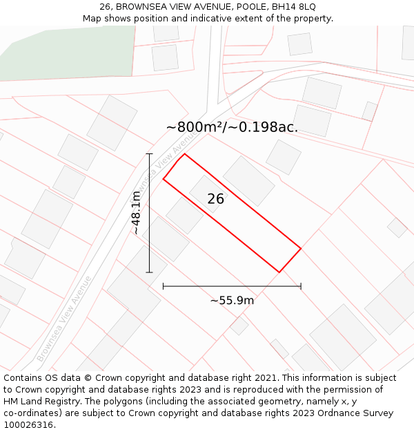 26, BROWNSEA VIEW AVENUE, POOLE, BH14 8LQ: Plot and title map