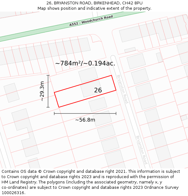 26, BRYANSTON ROAD, BIRKENHEAD, CH42 8PU: Plot and title map