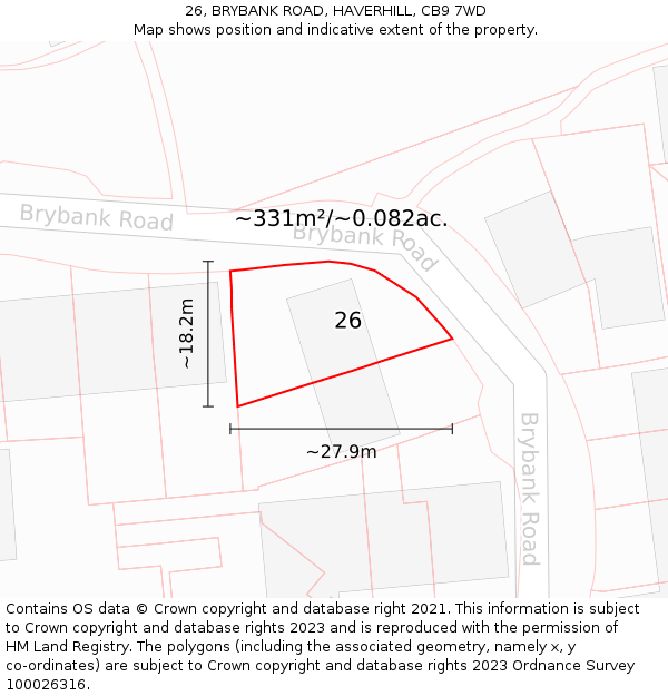 26, BRYBANK ROAD, HAVERHILL, CB9 7WD: Plot and title map