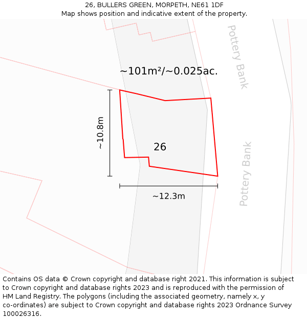 26, BULLERS GREEN, MORPETH, NE61 1DF: Plot and title map