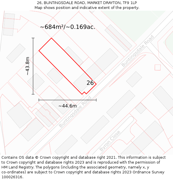 26, BUNTINGSDALE ROAD, MARKET DRAYTON, TF9 1LP: Plot and title map