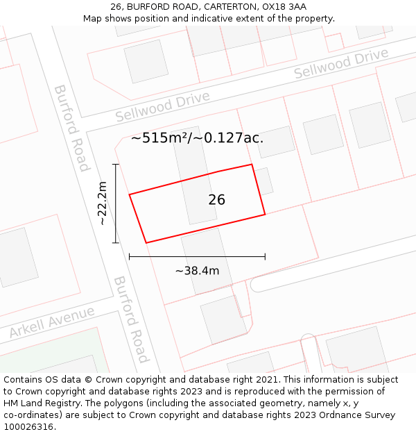 26, BURFORD ROAD, CARTERTON, OX18 3AA: Plot and title map