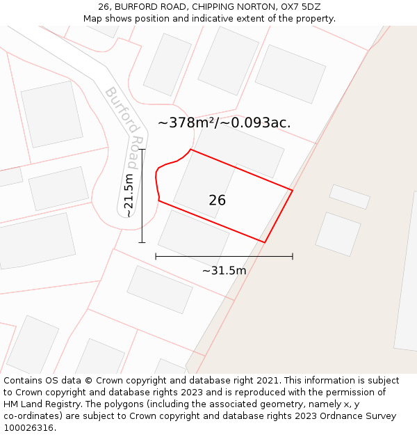 26, BURFORD ROAD, CHIPPING NORTON, OX7 5DZ: Plot and title map