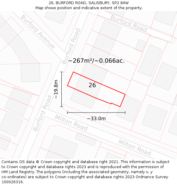 26, BURFORD ROAD, SALISBURY, SP2 8AW: Plot and title map