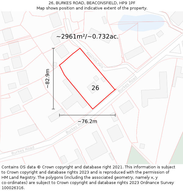 26, BURKES ROAD, BEACONSFIELD, HP9 1PF: Plot and title map