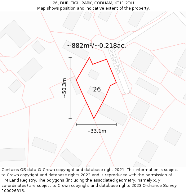 26, BURLEIGH PARK, COBHAM, KT11 2DU: Plot and title map