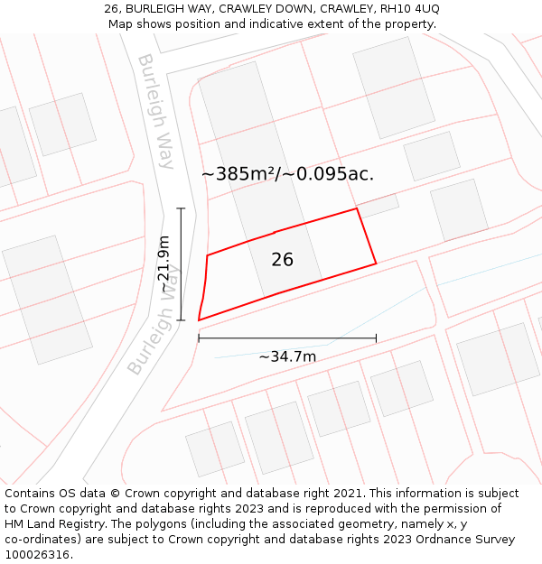 26, BURLEIGH WAY, CRAWLEY DOWN, CRAWLEY, RH10 4UQ: Plot and title map