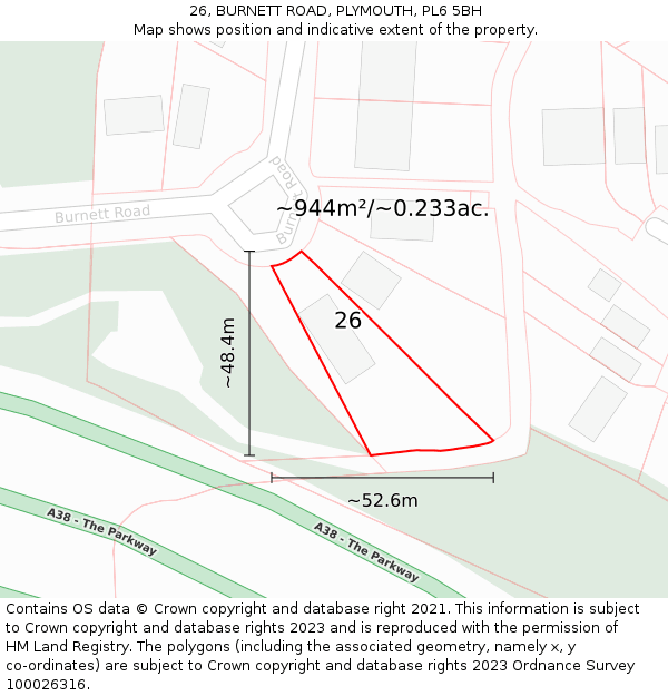 26, BURNETT ROAD, PLYMOUTH, PL6 5BH: Plot and title map