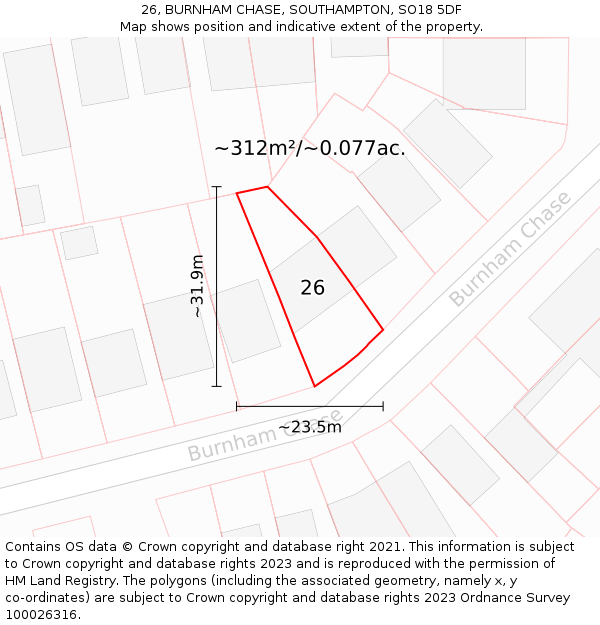 26, BURNHAM CHASE, SOUTHAMPTON, SO18 5DF: Plot and title map