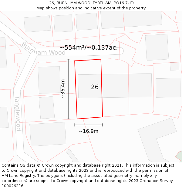 26, BURNHAM WOOD, FAREHAM, PO16 7UD: Plot and title map