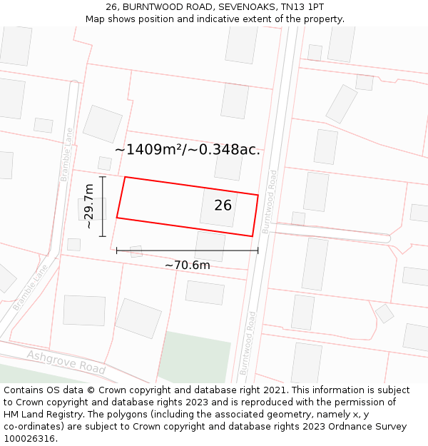 26, BURNTWOOD ROAD, SEVENOAKS, TN13 1PT: Plot and title map