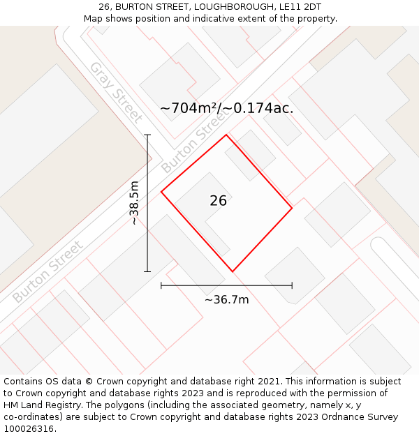 26, BURTON STREET, LOUGHBOROUGH, LE11 2DT: Plot and title map