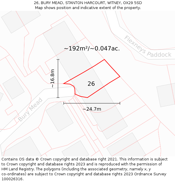 26, BURY MEAD, STANTON HARCOURT, WITNEY, OX29 5SD: Plot and title map