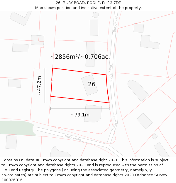 26, BURY ROAD, POOLE, BH13 7DF: Plot and title map