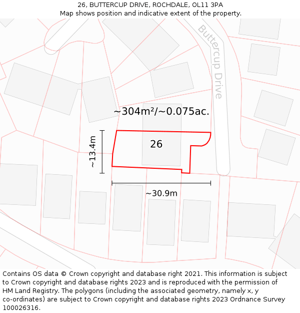 26, BUTTERCUP DRIVE, ROCHDALE, OL11 3PA: Plot and title map