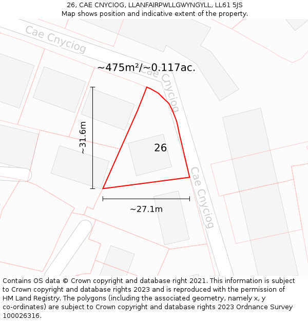 26, CAE CNYCIOG, LLANFAIRPWLLGWYNGYLL, LL61 5JS: Plot and title map