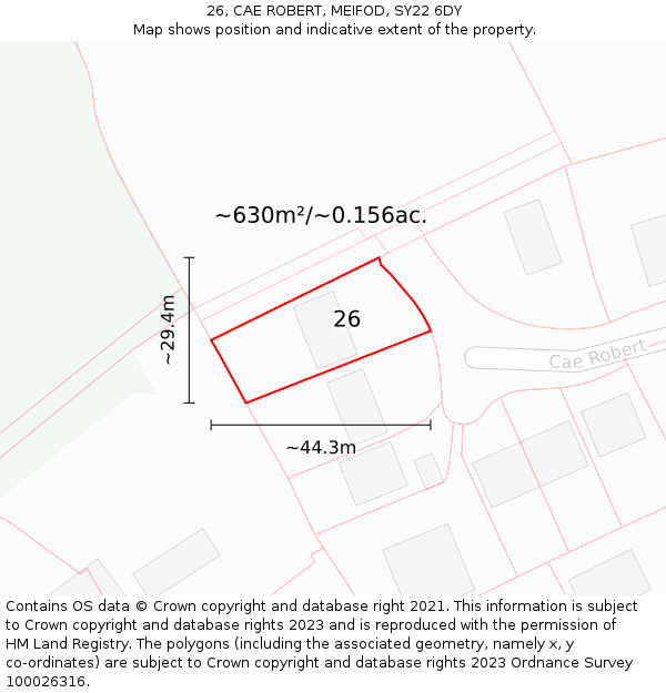 26, CAE ROBERT, MEIFOD, SY22 6DY: Plot and title map