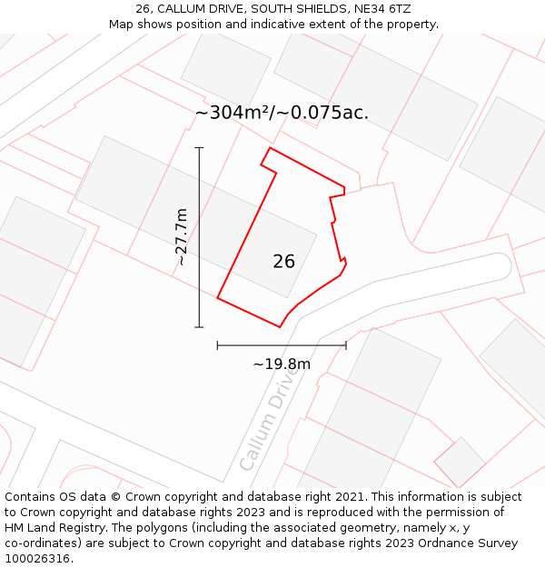 26, CALLUM DRIVE, SOUTH SHIELDS, NE34 6TZ: Plot and title map