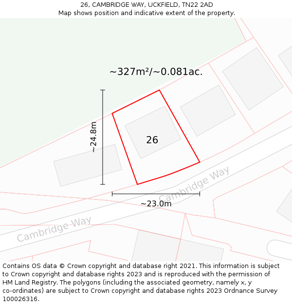 26, CAMBRIDGE WAY, UCKFIELD, TN22 2AD: Plot and title map