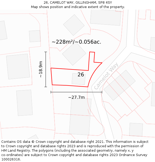 26, CAMELOT WAY, GILLINGHAM, SP8 4SY: Plot and title map