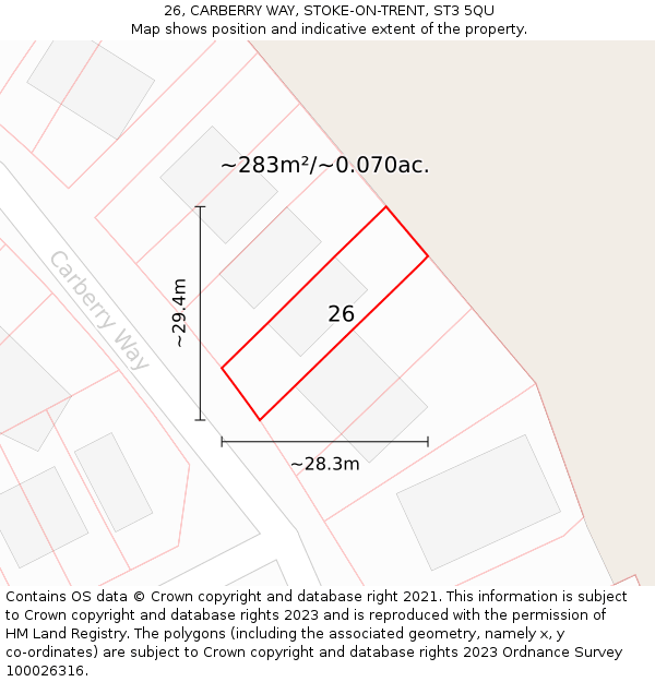 26, CARBERRY WAY, STOKE-ON-TRENT, ST3 5QU: Plot and title map