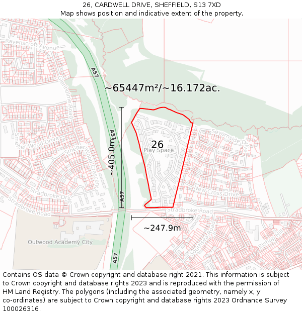 26, CARDWELL DRIVE, SHEFFIELD, S13 7XD: Plot and title map