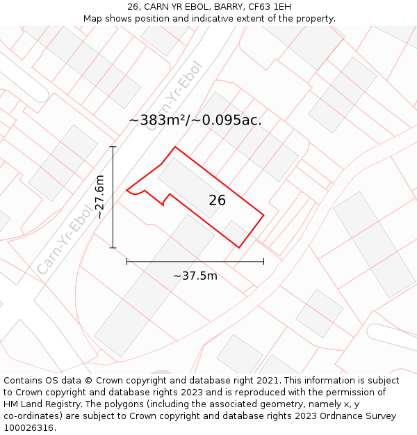 26, CARN YR EBOL, BARRY, CF63 1EH: Plot and title map