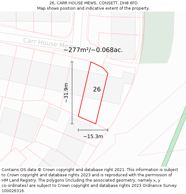 26, CARR HOUSE MEWS, CONSETT, DH8 6FD: Plot and title map
