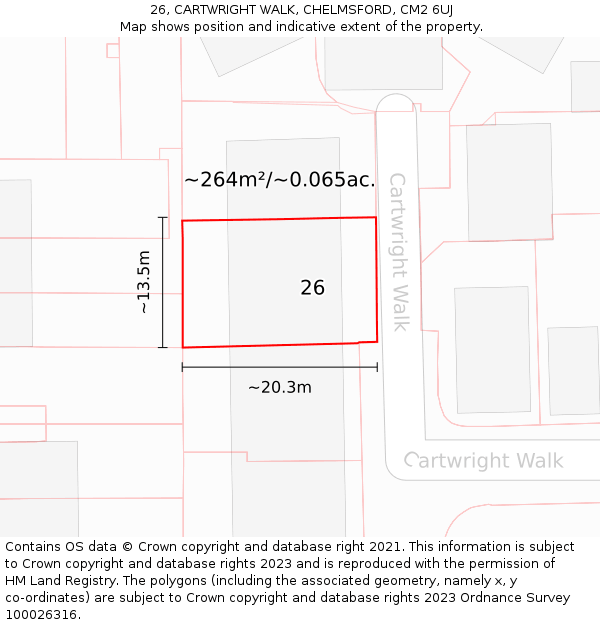 26, CARTWRIGHT WALK, CHELMSFORD, CM2 6UJ: Plot and title map