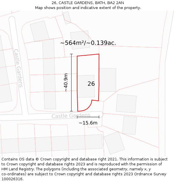 26, CASTLE GARDENS, BATH, BA2 2AN: Plot and title map