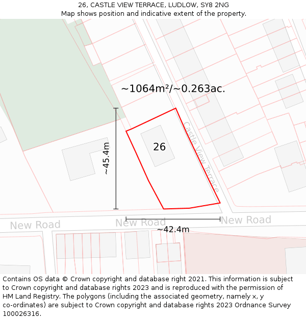 26, CASTLE VIEW TERRACE, LUDLOW, SY8 2NG: Plot and title map