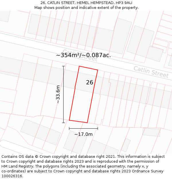 26, CATLIN STREET, HEMEL HEMPSTEAD, HP3 9AU: Plot and title map