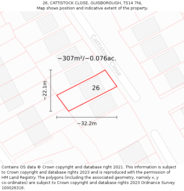 26, CATTISTOCK CLOSE, GUISBOROUGH, TS14 7NL: Plot and title map