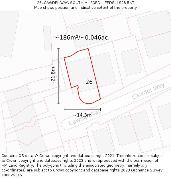 26, CAWDEL WAY, SOUTH MILFORD, LEEDS, LS25 5NT: Plot and title map