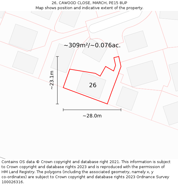 26, CAWOOD CLOSE, MARCH, PE15 8UP: Plot and title map