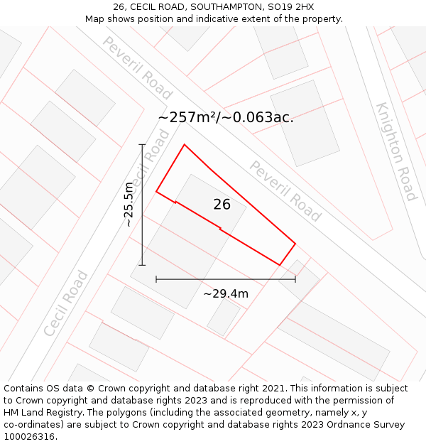 26, CECIL ROAD, SOUTHAMPTON, SO19 2HX: Plot and title map