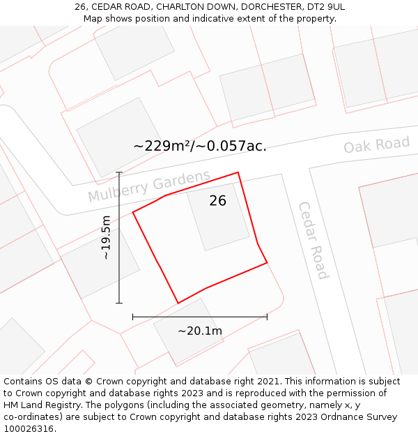 26, CEDAR ROAD, CHARLTON DOWN, DORCHESTER, DT2 9UL: Plot and title map