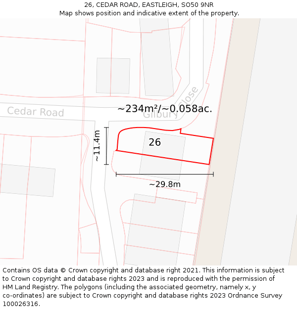 26, CEDAR ROAD, EASTLEIGH, SO50 9NR: Plot and title map