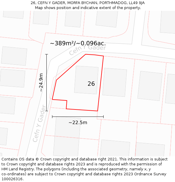 26, CEFN Y GADER, MORFA BYCHAN, PORTHMADOG, LL49 9JA: Plot and title map