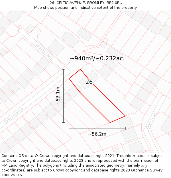 26, CELTIC AVENUE, BROMLEY, BR2 0RU: Plot and title map