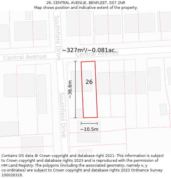 26, CENTRAL AVENUE, BENFLEET, SS7 2NR: Plot and title map